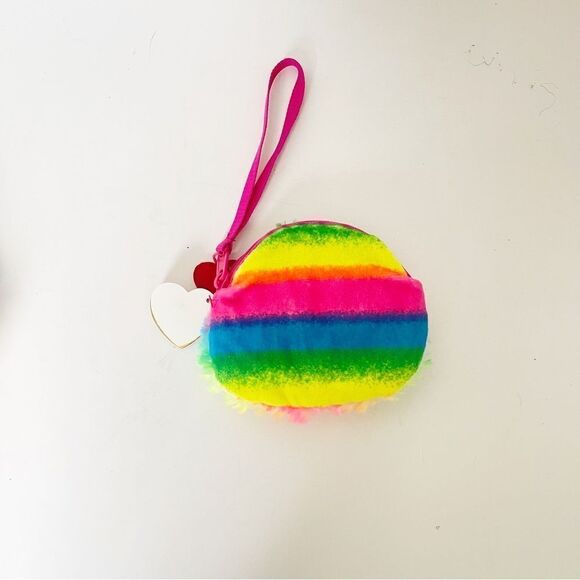 Rainbow faux fur wristlet with change wallet - Picture 8 of 9